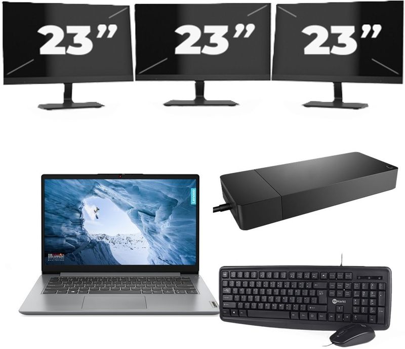 Lenovo ThinkPad L14 Gen 1 - Intel Core i5-10e Generatie - 14 inch - 16GB RAM - 256GB SSD - Windows 11 Home + 3x 23 inch Monitor Zichtbare schade