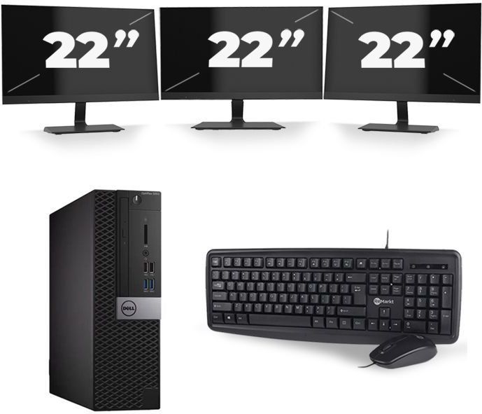 Dell Optiplex 5040 SFF - Intel Core i7-6e Generatie - 16GB RAM - 512GB SSD - Windows 11 + 3x 22 inch Monitor Nette Staat