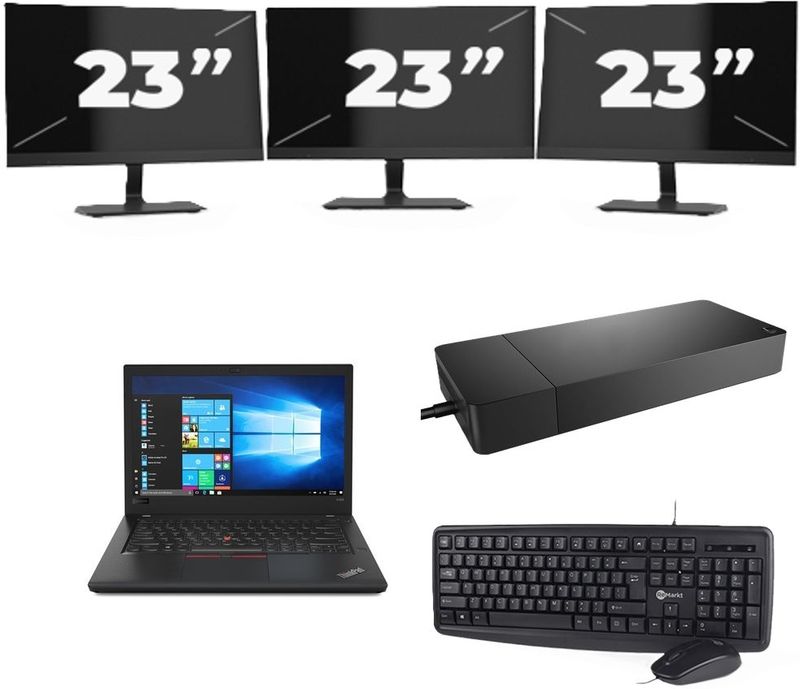 Lenovo ThinkPad A485 - AMD Ryzen 5 2500U - 14 inch - 8GB RAM - 256GB SSD - Windows 10 + 3x 23 inch Monitor Zichtbaar gebruikt