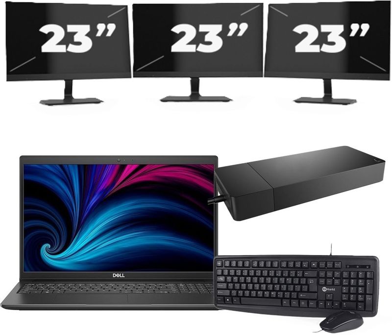 Dell Latitude 3520 - Intel Core i5-11e Generatie - 15 inch - 16GB RAM - 256GB SSD - Windows 11 Home + 3x 23 inch Monitor Nette Staat