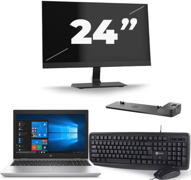 HP ProBook 650 G4 - Intel Core i5-8e Generatie - 15 inch - 16GB RAM - 256GB SSD - Windows 11 + 1x 24 inch Monitor Zichtbare schade