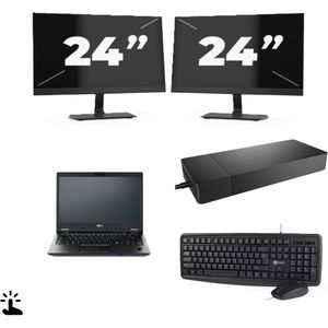 Fujitsu LIFEBOOK E5410 - Intel Core i3-10e Generatie - 14 inch - Touch - 16GB RAM - 256GB SSD - Windows 11 Home + 2x 24 inch Monitor Zichtbaar gebruikt