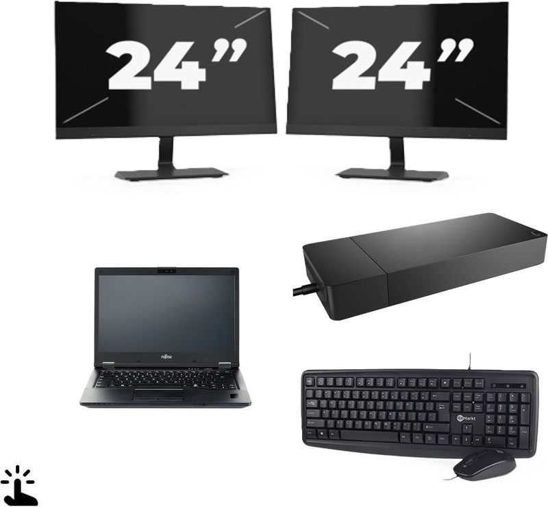 Fujitsu LIFEBOOK E5410 - Intel Core i3-10e Generatie - 14 inch - Touch - 16GB RAM - 256GB SSD - Windows 11 Home + 2x 24 inch Monitor Zichtbaar gebruikt