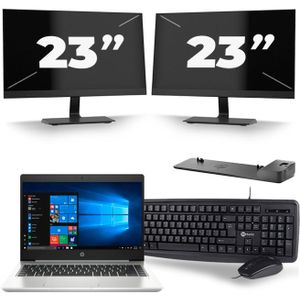 HP ProBook 445 G7 - AMD Ryzen 3 4300U - 14 inch - 16GB RAM - 512GB SSD - Windows 10 + 2x 23 inch Monitor Zichtbaar gebruikt