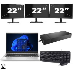 HP EliteBook 845 G8 - AMD Ryzen 7 PRO 5850U - 14 inch - Touch - 16GB RAM - 256GB SSD - Windows 11 Home + 3x 22 inch Monitor Nette Staat