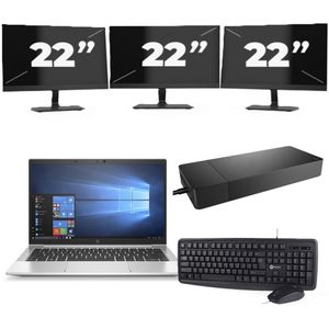 HP EliteBook 830 G7 - Intel Core i7-10e Generatie - 13 inch - 16GB RAM - 256GB SSD - Windows 11 + 3x 22 inch Monitor Zichtbaar gebruikt