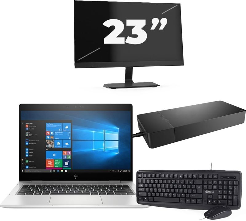 HP EliteBook x360 830 G6 - Intel Core i5-8e Generatie - 13 inch - 16GB RAM - 256GB SSD - Windows 11 Home + 1x 23 inch Monitor Zichtbaar gebruikt