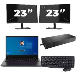 Lenovo ThinkPad L13 Gen 2 - Intel Core i5-11e Generatie - 13 inch - 8GB RAM - 256GB SSD - Windows 11 + 2x 23 inch Monitor Zichtbaar gebruikt