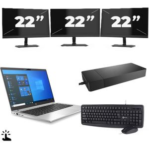 HP ProBook 430 G8 - Intel Core i5-11e Generatie - 13 inch - Touch - 16GB RAM - 256GB SSD - Windows 11 Home + 3x 22 inch Monitor Nette Staat
