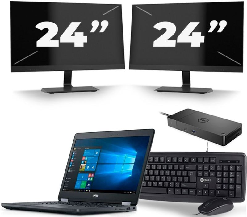 Dell Latitude E5470 - Intel Core i5-6e Generatie - 14 inch - 8GB RAM - 256GB SSD - Windows 11 + 2x 24 inch Monitor Zichtbaar gebruikt