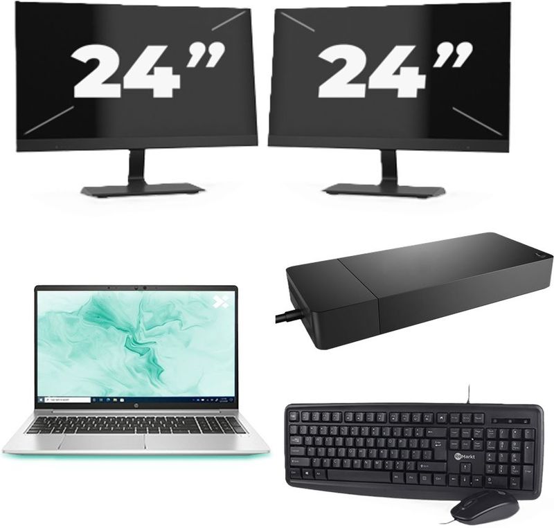 HP ProBook 650 G8 - Intel Core i5-11e Generatie - 15 inch - 16GB RAM - 256GB SSD - Windows 11 Home + 2x 24 inch Monitor Zichtbaar gebruikt