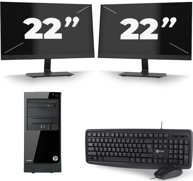 HP Elite 7300 Micro Tower - Intel Core i5-2e Generatie - 8GB RAM - 256GB SSD - Windows 10 + 2x 22 inch Monitor Nette Staat