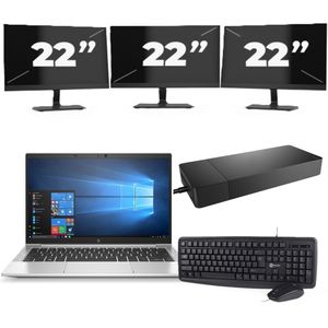 HP EliteBook 835 G7 - AMD Ryzen 3 Pro 4450U - 13 inch - 16GB RAM - 256GB SSD - Windows 10 Home + 3x 22 inch Monitor Nette Staat
