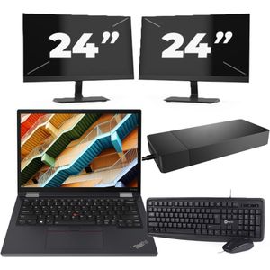 Lenovo ThinkPad X13 Yoga - Intel Core i5-10e Generatie - 13 inch - 16GB RAM - 256GB SSD - Windows 11 Home + 2x 24 inch Monitor Zichtbaar gebruikt
