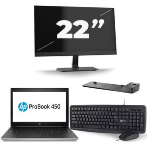 HP ProBook 450 G5 - Intel Core i3-7e Generatie - 15 inch - 8GB RAM - 256GB SSD - Windows 11 + 1x 22 inch Monitor Nette Staat