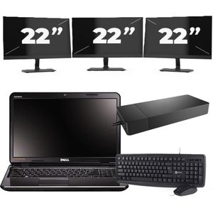 Dell Inspiron N5110 - Intel Core i3-2e Generatie - 15 inch - 8GB RAM - 256GB SSD - Windows 10 Home + 3x 22 inch Monitor Zichtbaar gebruikt