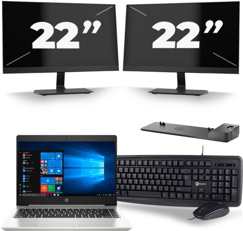 HP ProBook 445 G7 - AMD Ryzen 3 4300U - 14 inch - 16GB RAM - 256GB SSD - Windows 10 + 2x 22 inch Monitor Zichtbaar gebruikt