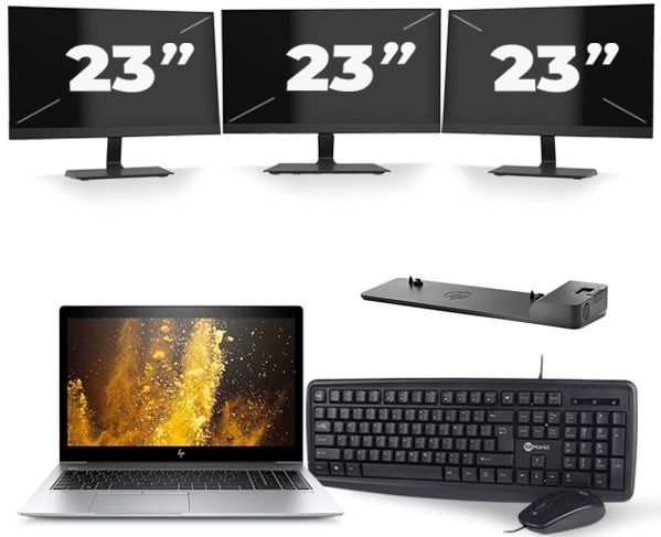 HP EliteBook 850 G5 - Intel Core i7-8e Generatie - 15 inch - 16GB RAM - 512GB SSD - Windows 11 + 3x 23 inch Monitor Zichtbaar gebruikt