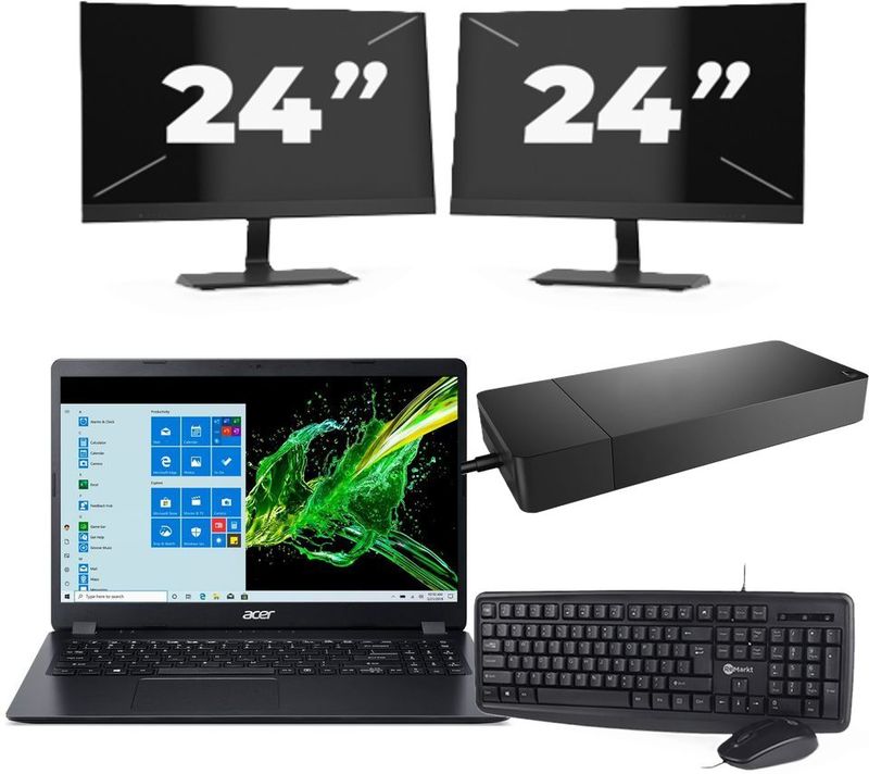 ACER Aspire A315-56 - Intel Core i5-10e Generatie - 15 inch - 16GB RAM - 256GB SSD - Windows 11 Home + 2x 24 inch Monitor Nette Staat