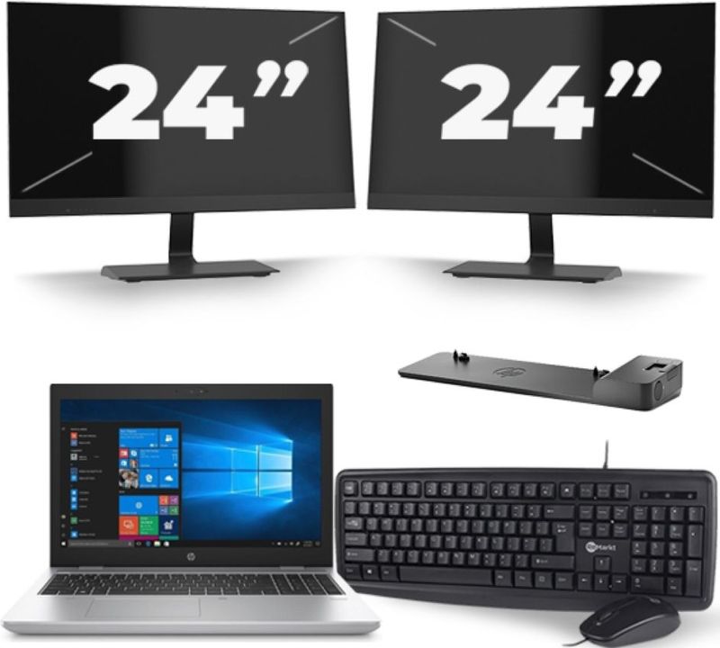 HP ProBook 650 G4 - Intel Core i5-8e Generatie - 15 inch - 16GB RAM - 256GB SSD - Windows 11 + 2x 24 inch Monitor Zichtbare schade