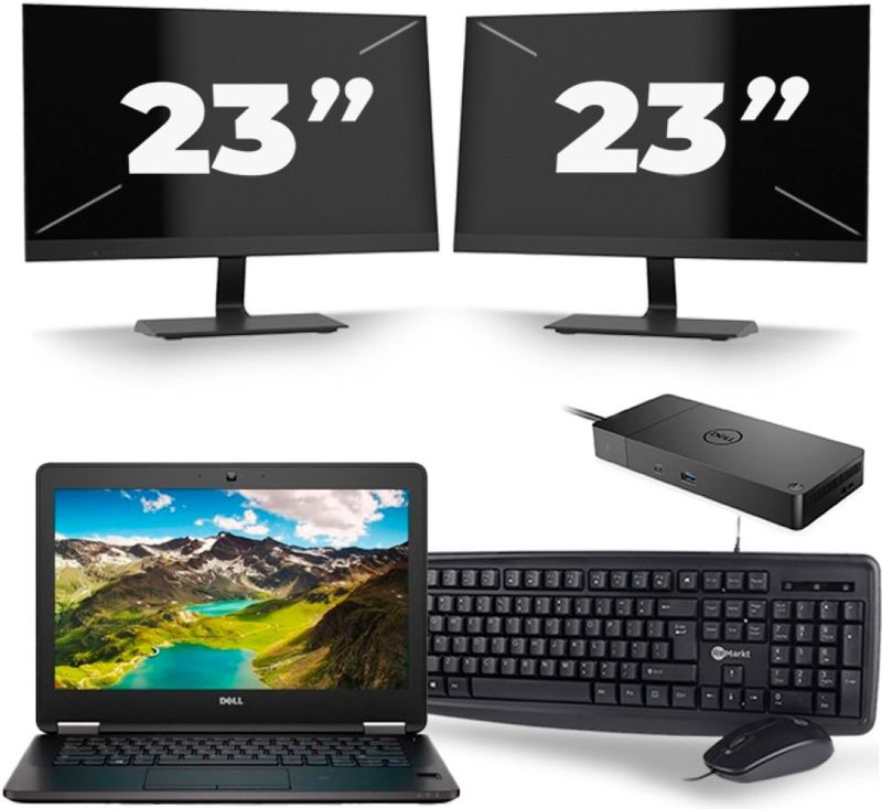Dell Latitude E7270 - Intel Core i7-6e Generatie - 12 inch - 16GB RAM - 256GB SSD - Windows 11 + 2x 23 inch Monitor Zichtbaar gebruikt
