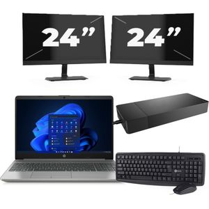 HP 250 G8 - Intel Core i3-11e Generatie - 15 inch - 16GB RAM - 256GB SSD - Windows 11 Home + 2x 24 inch Monitor Nette Staat
