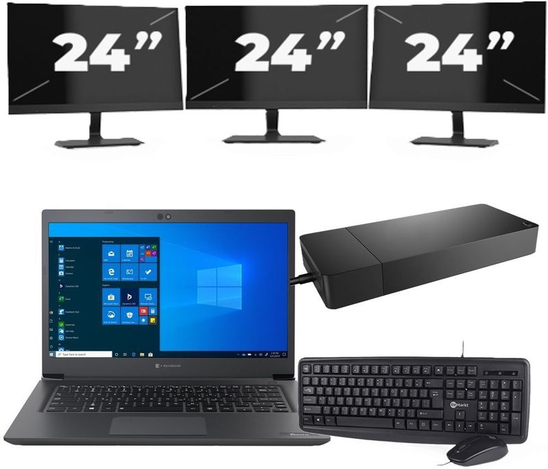 Dynabook Dynabook Tecra A40-G - Intel Core i3-8e Generatie - 14 inch - 8GB RAM - 256GB SSD - Windows 11 Home + 3x 24 inch Monitor Nette Staat