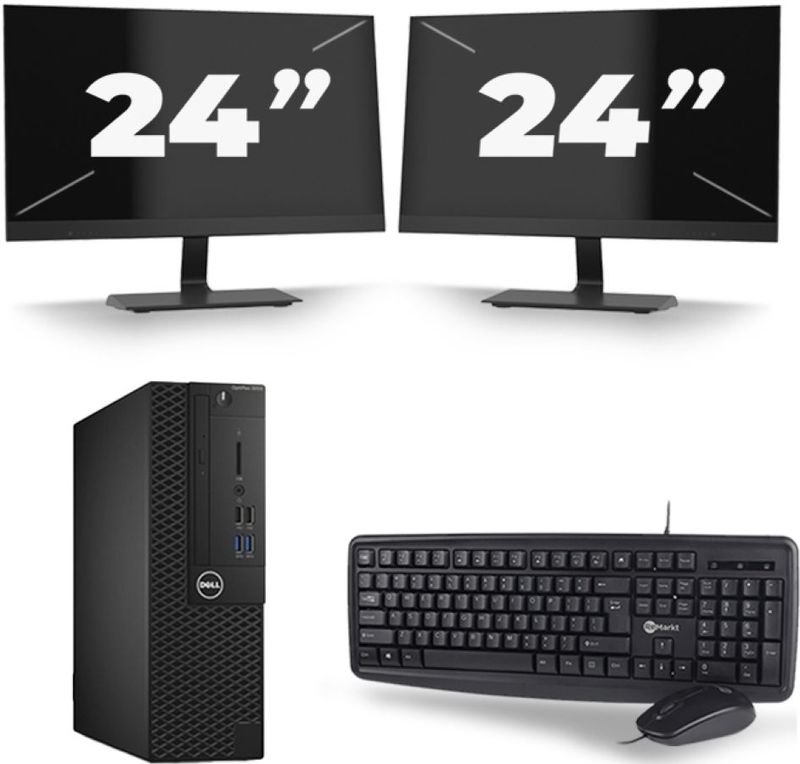Dell Optiplex 3050 SFF - Intel Core i5-7e Generatie - 8GB RAM - 256GB SSD - Windows 11 + 2x 24 inch Monitor Nette Staat