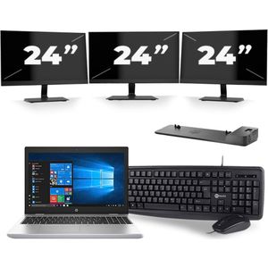 HP ProBook 650 G5 - Intel Core i5-8e Generatie - 15 inch - 16GB RAM - 256GB SSD - Windows 11 + 3x 24 inch Monitor Zichtbare schade
