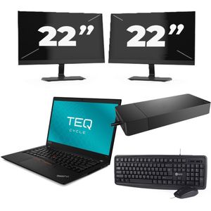 Lenovo ThinkPad T490s - Intel Core i7-8e Generatie - 14 inch - 16GB RAM - 256GB SSD - Windows 11 Home + 2x 22 inch Monitor Zichtbare schade