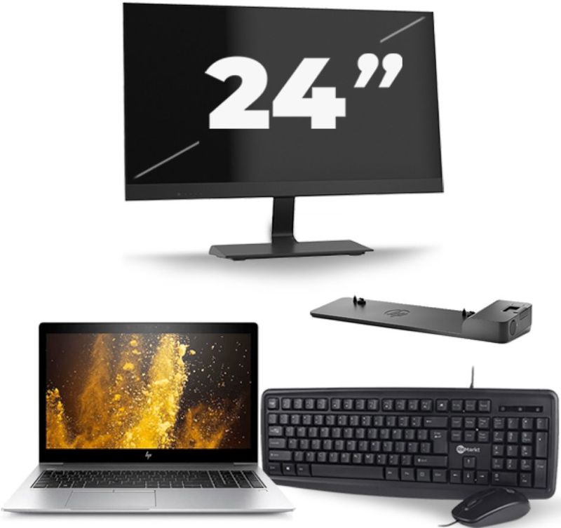 HP EliteBook 850 G5 - Intel Core i7-8e Generatie - 15 inch - 16GB RAM - 256GB SSD - Windows 11 + 1x 24 inch Monitor Zichtbaar gebruikt