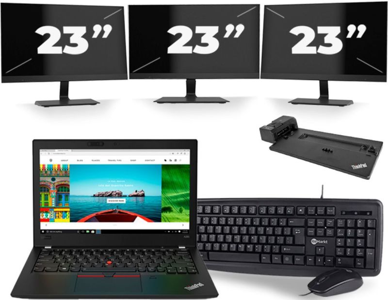 Lenovo Thinkpad A285 - AMD Ryzen 5 2500U - 12 inch - 8GB RAM - 256GB SSD - Windows 10 + 3x 23 inch Monitor Zichtbaar gebruikt