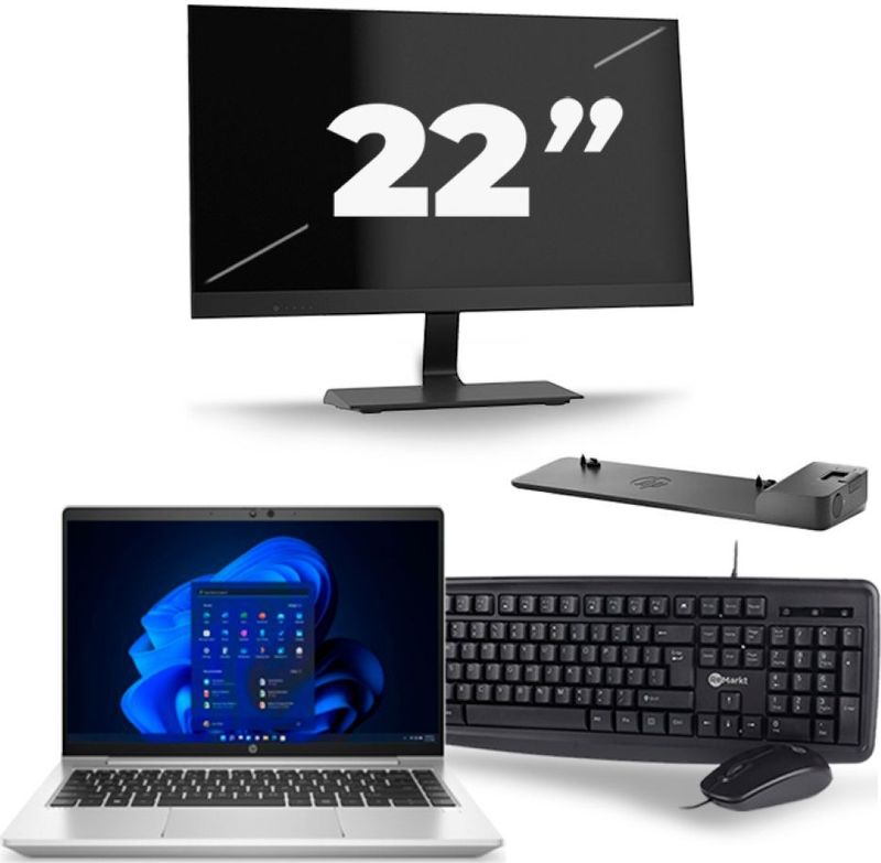 HP ProBook 640 G8 - Intel Core i5-11e Generatie - 14 inch - 16GB RAM - 256GB SSD - Windows 11 + 1x 22 inch Monitor Zichtbare schade