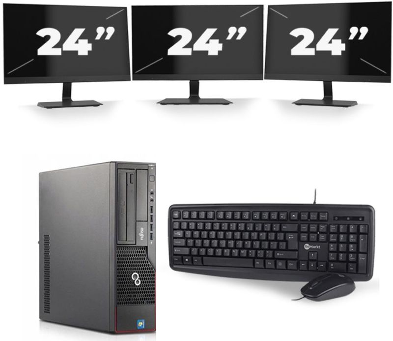 Fujitsu Esprimo E710 SFF - Intel Core i3-3e Generatie - 8GB RAM - 256GB SSD - Windows 10 + 3x 24 inch Monitor Nette Staat