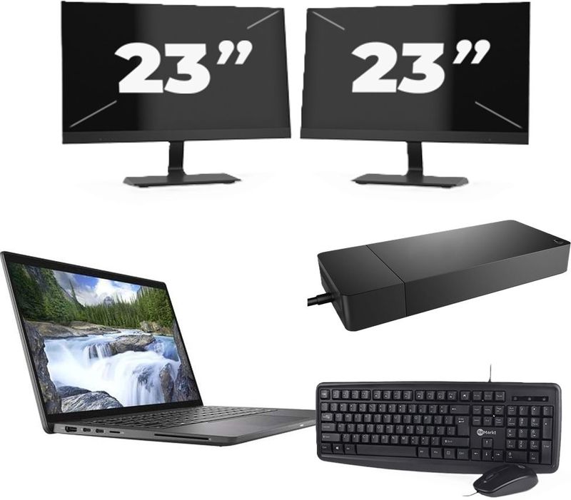 Dell Latitude 7410 - Intel Core i7-10e Generatie - 14 inch - 16GB RAM - 256GB SSD - Windows 11 Home + 2x 23 inch Monitor Zichtbaar gebruikt
