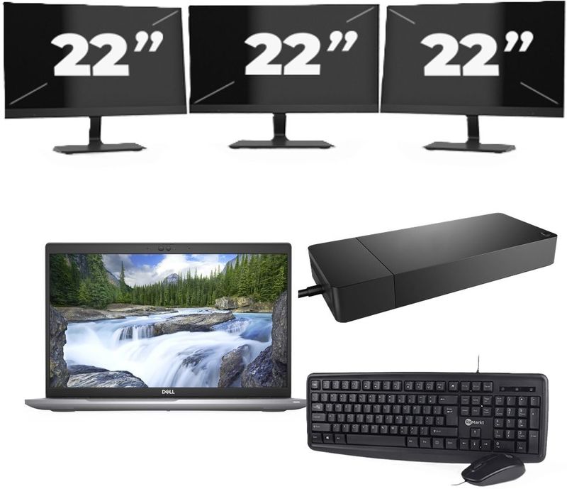 Dell Latitude 5520 - Intel Core i5-11e Generatie - 15 inch - 16GB RAM - 256GB SSD - Windows 11 Home + 3x 22 inch Monitor Zichtbare schade