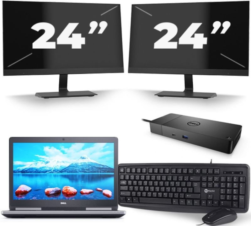 Dell Precision 7520 - Intel Core i7-7e Generatie - 15 inch - 16GB RAM - 256GB SSD - Windows 11 + 2x 24 inch Monitor Zichtbaar gebruikt
