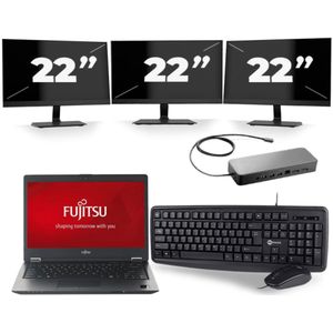 Fujitsu LifeBook U728 - Intel Core i7-8e Generatie - 12 inch - 16GB RAM - 256GB SSD - Windows 11 + 3x 22 inch Monitor Zichtbaar gebruikt
