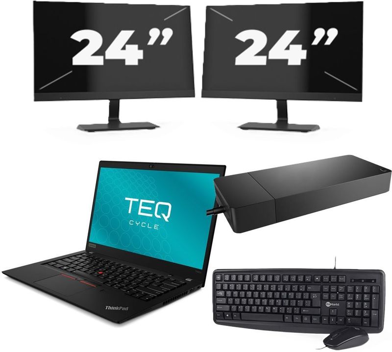 Lenovo ThinkPad T490s - Intel Core i5-8e Generatie - 14 inch - 8GB RAM - 256GB SSD - Windows 11 Home + 2x 24 inch Monitor Nette Staat
