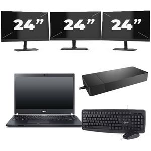 Acer TravelMate P645-SG - Intel Core i7-5e Generatie - 14 inch - 8GB RAM - 256GB SSD - Windows 11 Home + 3x 24 inch Monitor Zichtbaar gebruikt