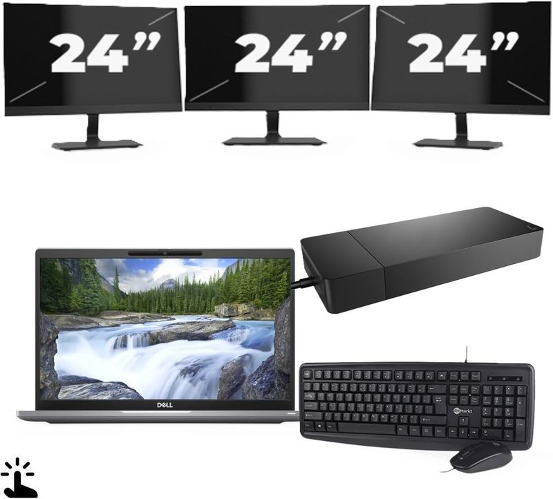 Dell Latitude 7320 - Intel Core i5-11e Generatie - 13 inch - Touch - 16GB RAM - 256GB SSD - Windows 11 Home + 3x 24 inch Monitor Zichtbaar gebruikt