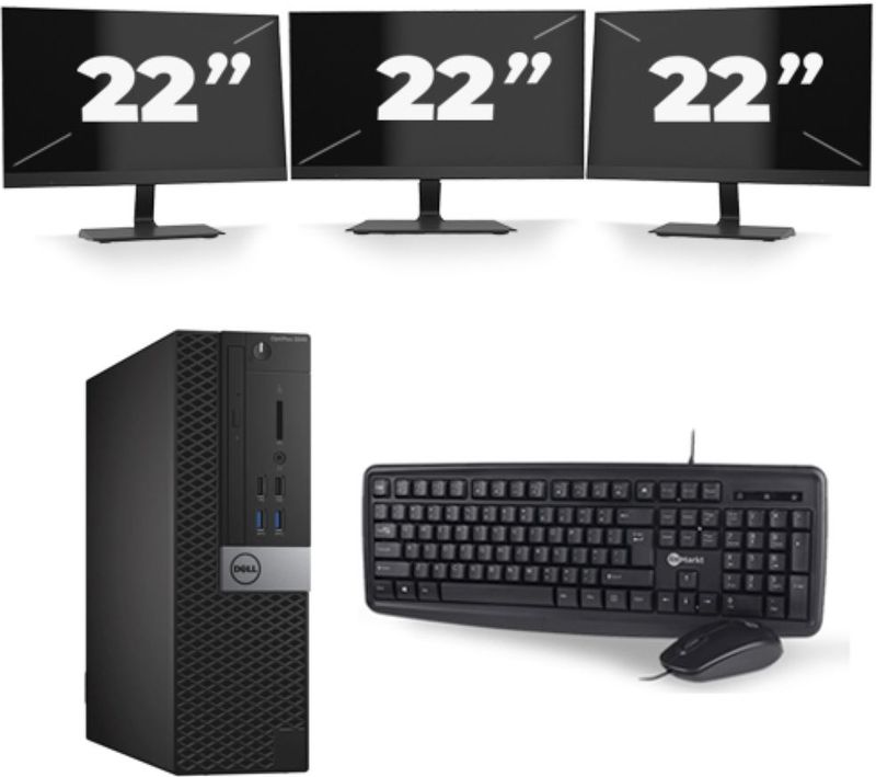 Dell Optiplex 3040 USFF - Intel Core i7-6e Generatie - 16GB RAM - 256GB SSD - Windows 11 + 3x 22 inch Monitor Nette Staat