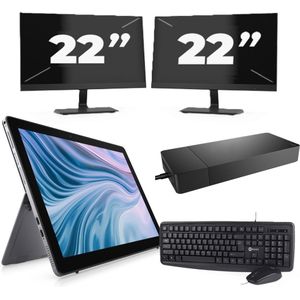 Dell Latitude 7210 - Intel Core i7-10e Generatie - 12 inch - 16GB RAM - 256GB SSD - Windows 11 Home + 2x 22 inch Monitor Zichtbaar gebruikt