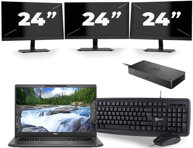 Dell Latitude 7400 - Intel Core i5-8e Generatie - 14 inch - 16GB RAM - 256GB SSD - Windows 11 + 3x 24 inch Monitor Zichtbaar gebruikt