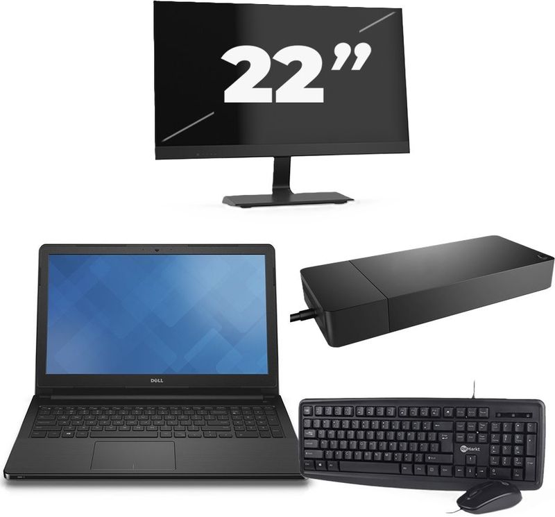 Dell Vostro 15-3568 - Intel Core i3-7e Generatie - 15 inch - 8GB RAM - 256GB SSD - Windows 11 Home + 1x 22 inch Monitor Zichtbare schade