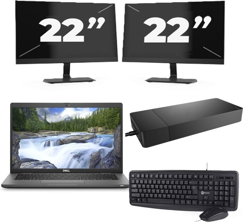 Dell Latitude 7330 - Intel Core i5-12e Generatie - 13 inch - 16GB RAM - 256GB SSD - Windows 11 Home + 2x 22 inch Monitor Zichtbaar gebruikt