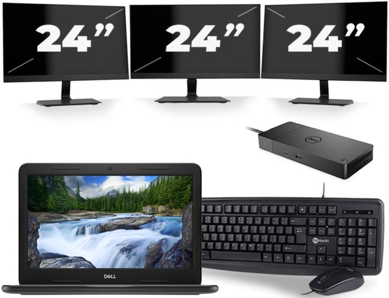 Dell Latitude 3300 - Intel Core i3-7e Generatie - 13 inch - 8GB RAM - 256GB SSD - Windows 11 + 3x 24 inch Monitor Nette Staat