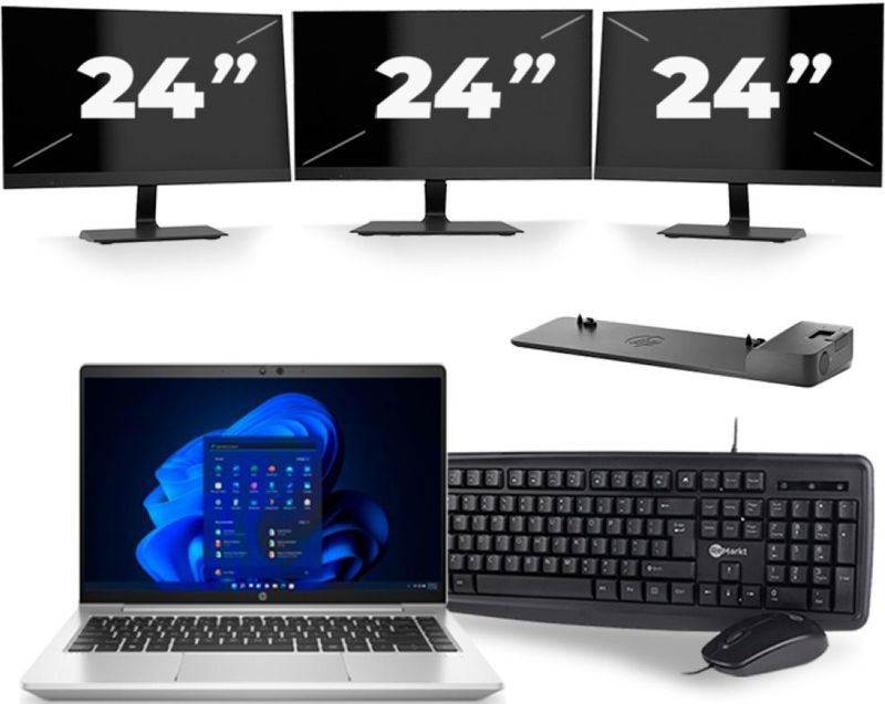 HP ProBook 640 G8 - Intel Core i5-11e Generatie - 14 inch - 16GB RAM - 256GB SSD - Windows 11 + 3x 24 inch Monitor Zichtbare schade