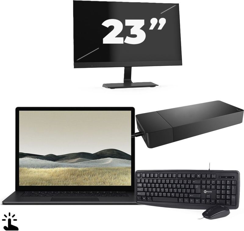 Microsoft Surface Laptop 3 - Intel Core i5-10e Generatie - 13 inch - Touch - 8GB RAM - 128GB SSD - Windows 11 Home + 1x 23 inch Monitor Nette Staat