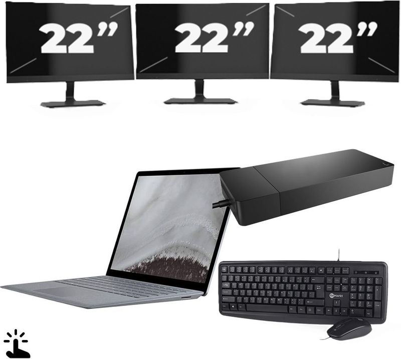 Microsoft Surface Laptop 2 - Intel Core i7-8e Generatie - 12 inch - Touch - 8GB RAM - 256GB SSD - Windows 11 Home + 3x 22 inch Monitor Zichtbaar gebruikt